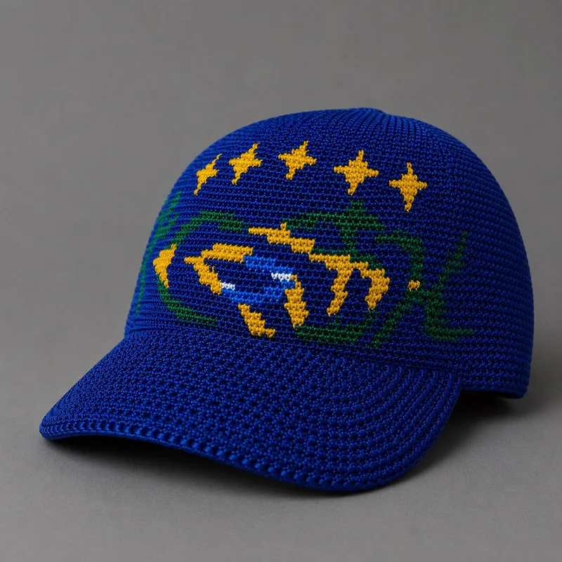 Boné Brasil de crochê azul, coleção Copa do Mundo